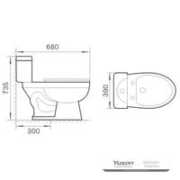 Toilet keramik 2 bagian YS22207T, toilet siphonic S-trap yang dipasang rapat;