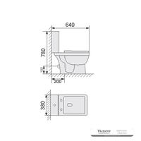 YS22212S Toilet keramik 2 bagian desain retro, toilet cuci P-trap yang dipasang rapat;