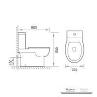YS22275 toilet keramik tanpa bingkai 2 bagian, toilet cuci P-trap;