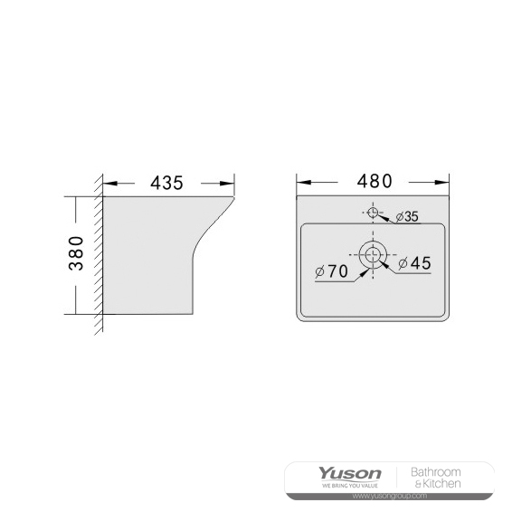 YS26635 Baskom yang dipasang di dinding keramik, baskom totem satu bagian;