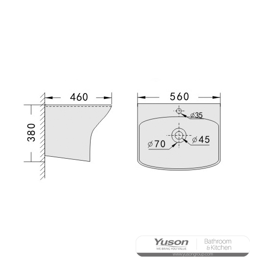 YS26636 Baskom yang dipasang di dinding keramik, baskom totem satu bagian;