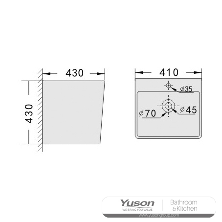 YS26640 Baskom yang dipasang di dinding keramik, baskom totem satu bagian;