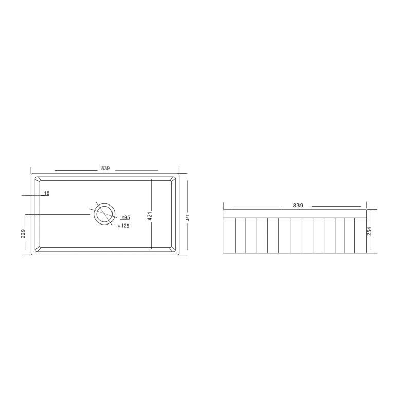 YS27410-84B Wastafel dapur keramik, wastafel undermount mangkuk tunggal keramik putih;