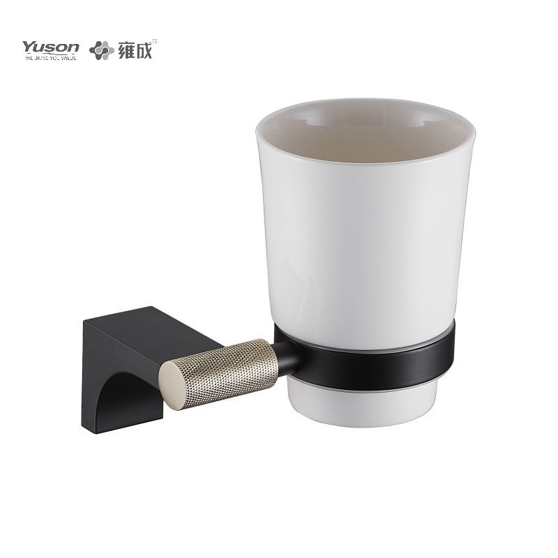 12484 Aksesori Kamar Mandi Ramping, Tempat Tumbler, dengan Gelas Kaca Buram/Tempered, Tempat Tumbler Seng/Kuningan/SUS, Terpasang di Dinding (Seri 12400)