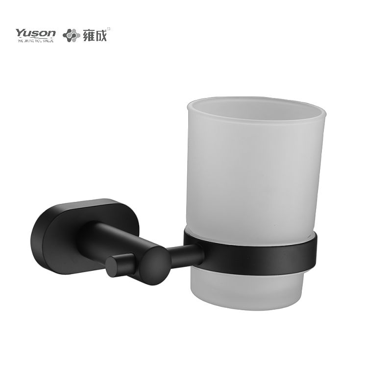 13384 Aksesori Kamar Mandi Ramping, Tempat Tumbler, dengan Gelas Kaca Buram/Tempered, Tempat Tumbler Seng/Kuningan/SUS, Terpasang di Dinding (Seri 13300)