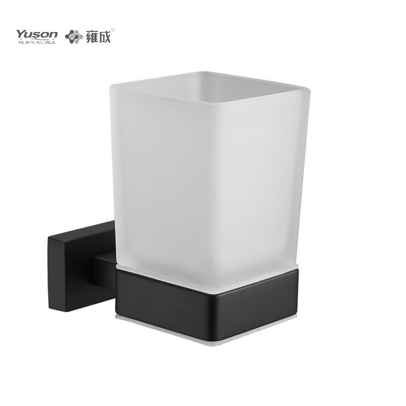 13484 Aksesori Kamar Mandi Ramping, Tempat Tumbler, dengan Gelas Kaca Buram/Tempered, Tempat Tumbler Seng/Kuningan/SUS, Terpasang di Dinding (Seri 13400)