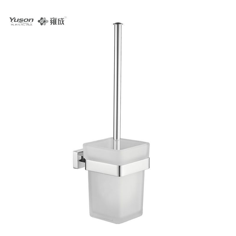 13490 Aksesori Kamar Mandi Ramping, Sikat Toilet dengan Gelas Kaca Buram/Tempered, Sikat Toilet Seng/Kuningan/SUS, dipasang di dinding (Seri 13400)