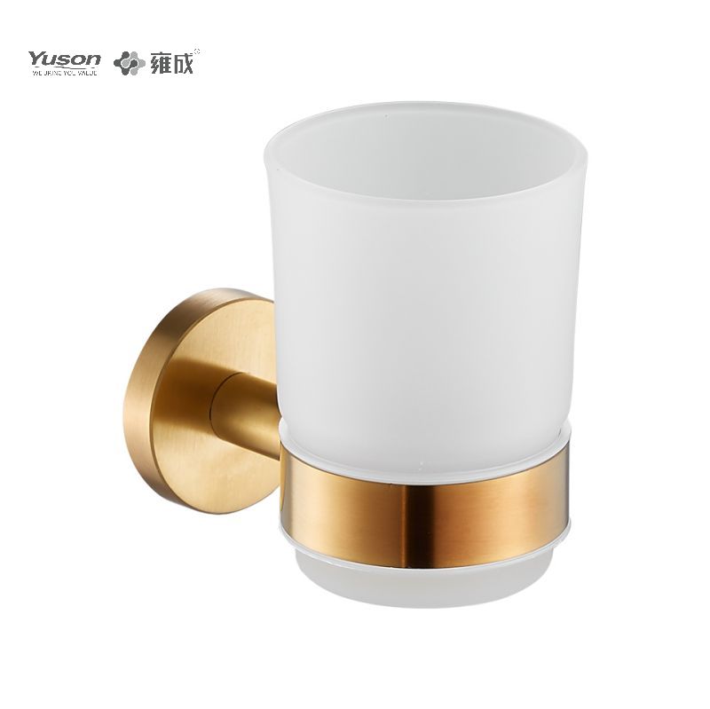 15584 Aksesori Kamar Mandi Ramping, Tempat Tumbler, dengan Gelas Kaca Buram/Tempered, Tempat Tumbler Seng/Kuningan/SUS, Terpasang di Dinding (Seri 15500)