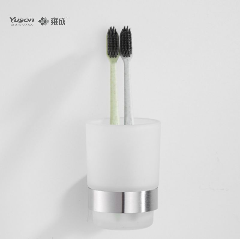 15584 Aksesori Kamar Mandi Ramping, Tempat Tumbler, dengan Gelas Kaca Buram/Tempered, Tempat Tumbler Seng/Kuningan/SUS, Terpasang di Dinding (Seri 15500)