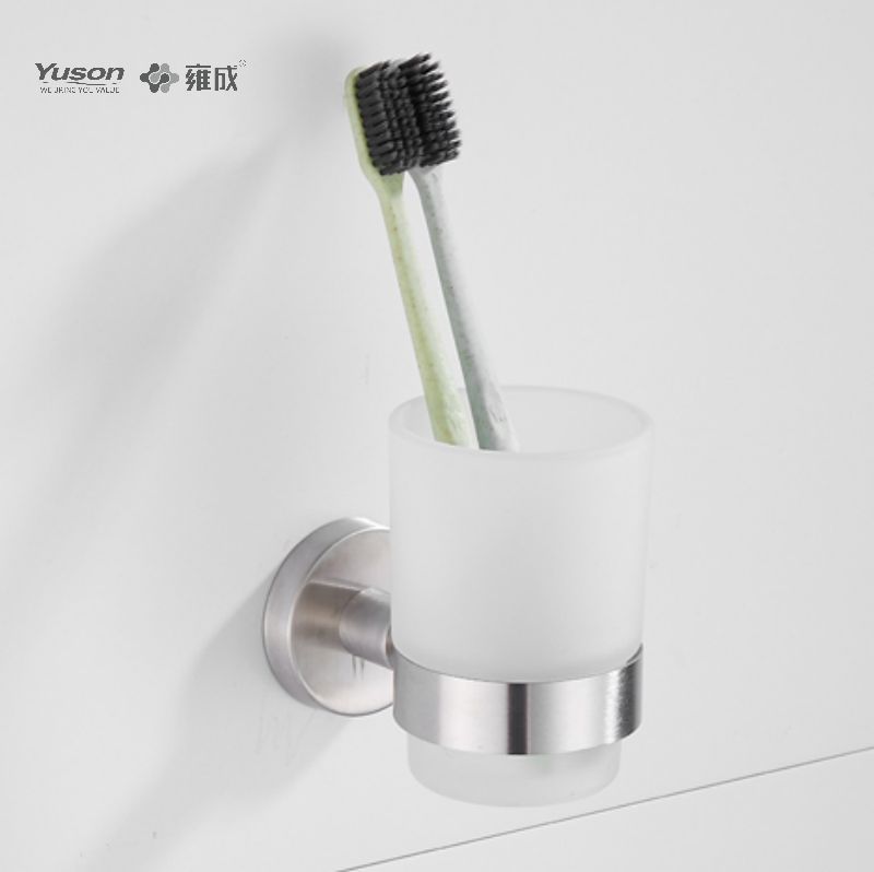 15584 Aksesori Kamar Mandi Ramping, Tempat Tumbler, dengan Gelas Kaca Buram/Tempered, Tempat Tumbler Seng/Kuningan/SUS, Terpasang di Dinding (Seri 15500)