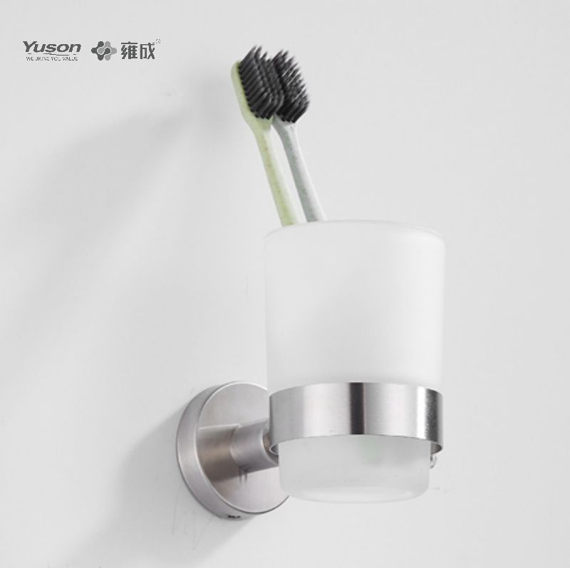 15584 Aksesori Kamar Mandi Ramping, Tempat Tumbler, dengan Gelas Kaca Buram/Tempered, Tempat Tumbler Seng/Kuningan/SUS, Terpasang di Dinding (Seri 15500)