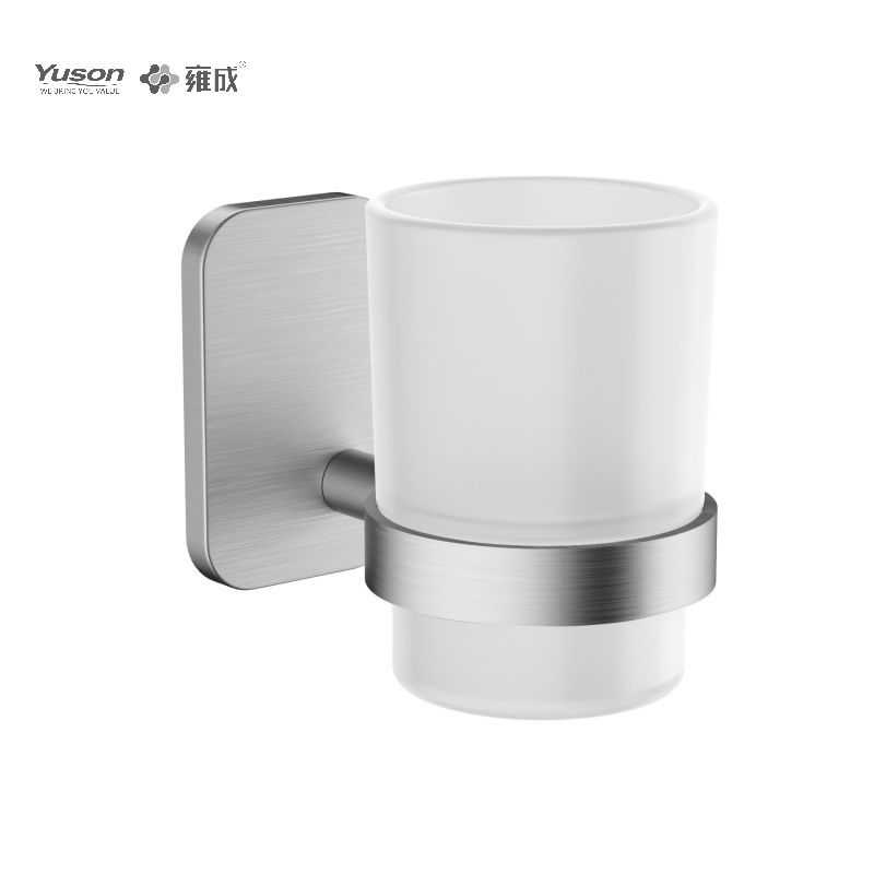 25484 Aksesori Kamar Mandi Ramping, Tempat Tumbler, dengan Gelas Kaca Buram/Tempered, Tempat Tumbler Seng/Kuningan/SUS, Terpasang di Dinding (Seri 25400)