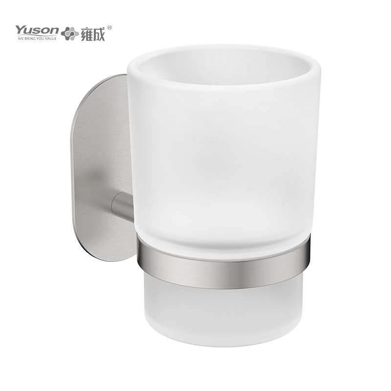 28184 Aksesori Kamar Mandi Ramping, Tempat Tumbler, dengan Gelas Kaca Buram/Tempered, Tempat Tumbler Seng/Kuningan/SUS, Terpasang di Dinding (Seri 28100)